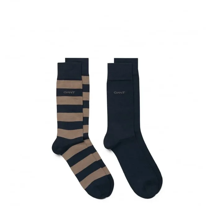 2 Pack Socks - Barstripe & Solid - Oak | Blue