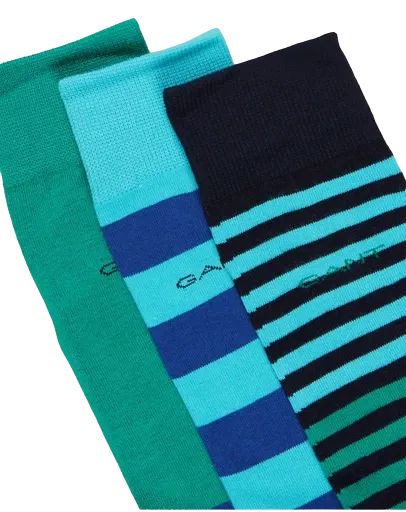 3 Pack Stripe Socks - Green/Blue and Red/Blue/Yellow