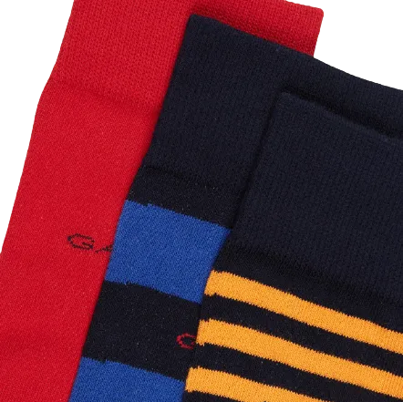 3 Pack Stripe Socks - Green/Blue and Red/Blue/Yellow