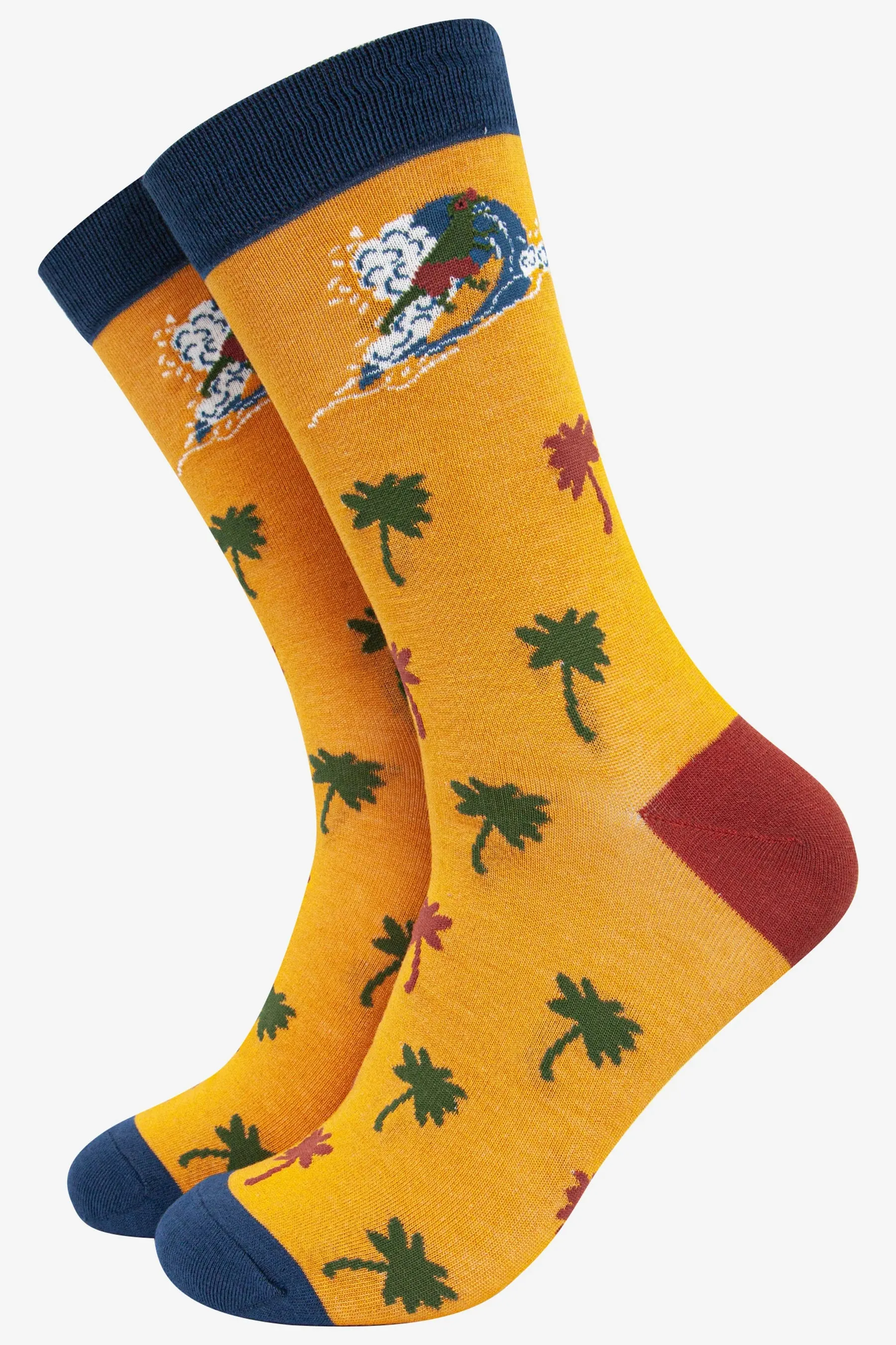 4472SURMU Surfing Dinosaur Men's Print Bamboo Socks