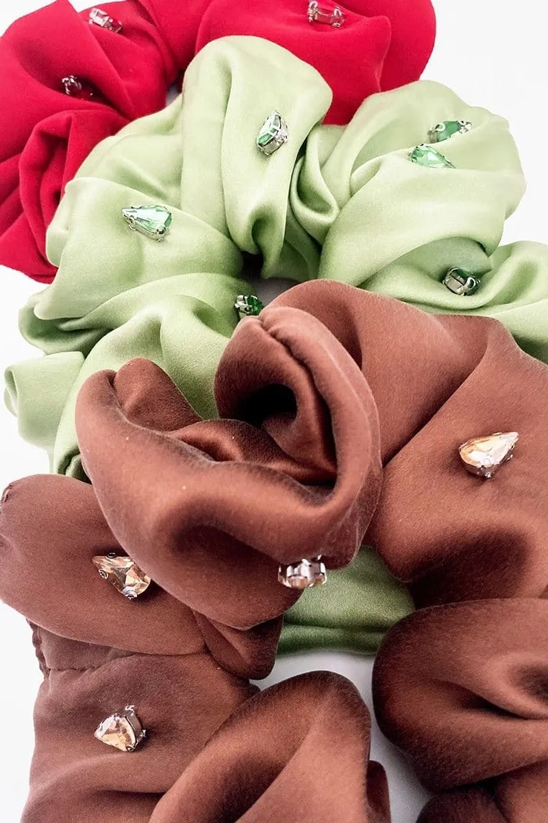 AMARA RHINESTONE EMBELLISHED SILK SCRUNCHIE SET