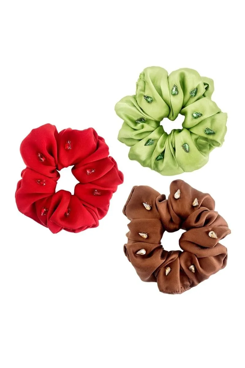 AMARA RHINESTONE EMBELLISHED SILK SCRUNCHIE SET