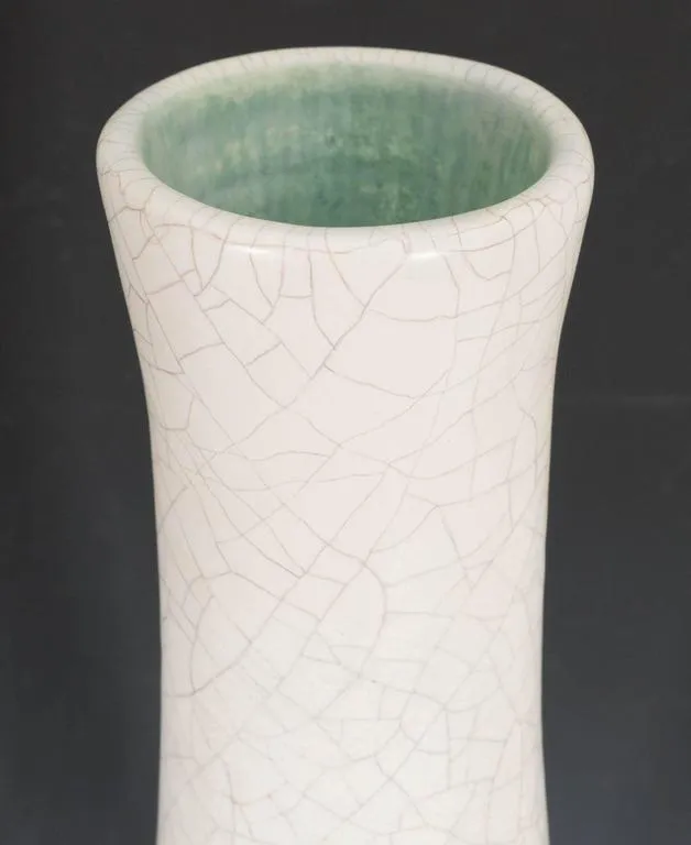 Art Deco Style White Crackle Glaze Vase from France