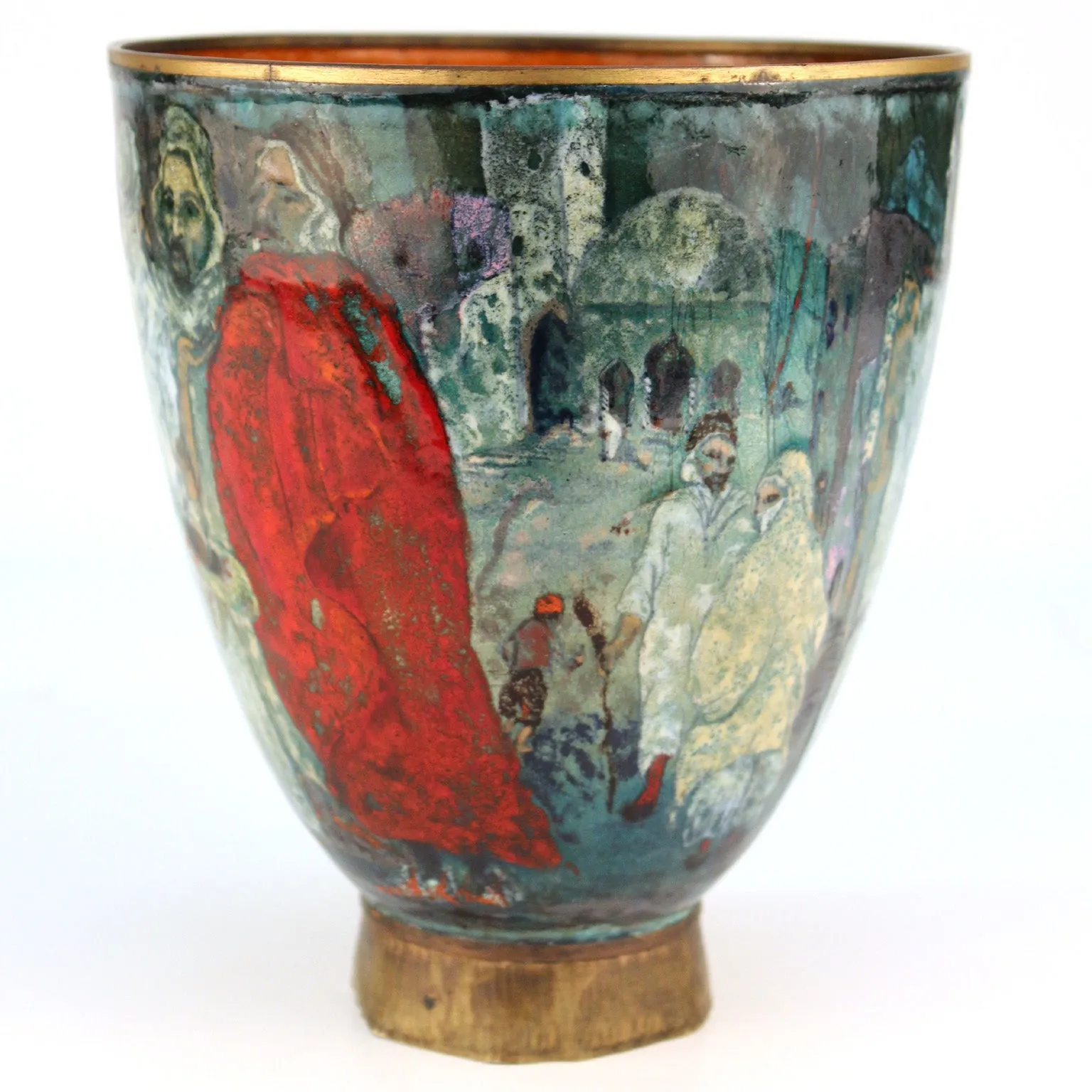 Austrian Orientalist Enamel Brass Vase