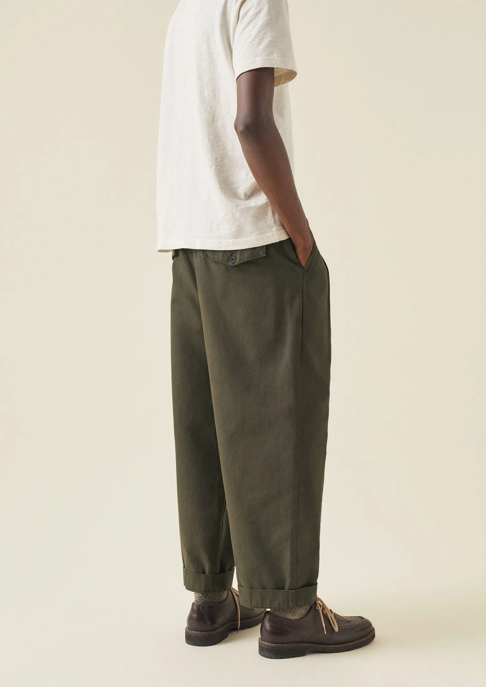 Bill Cotton Wide Leg Trousers | Dark Olive