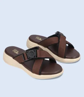 BW7663-BROWN-Women Comfort Slipper