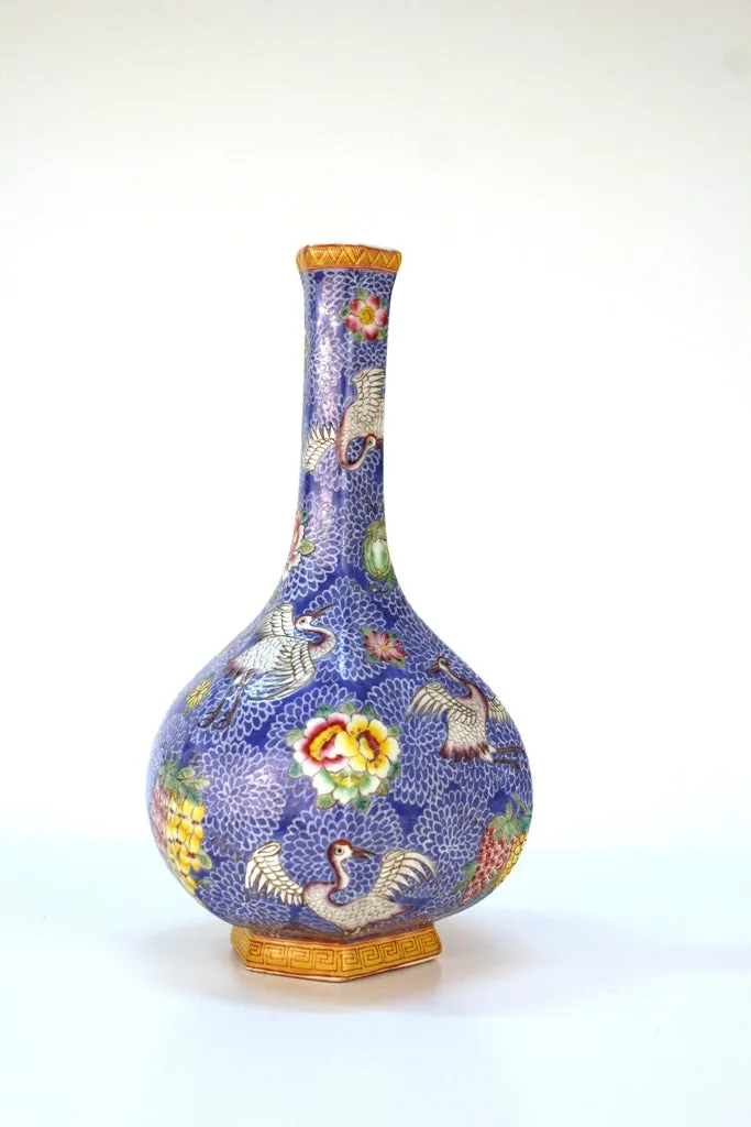 Chinese Hexagonal Vase with Flying Cranes