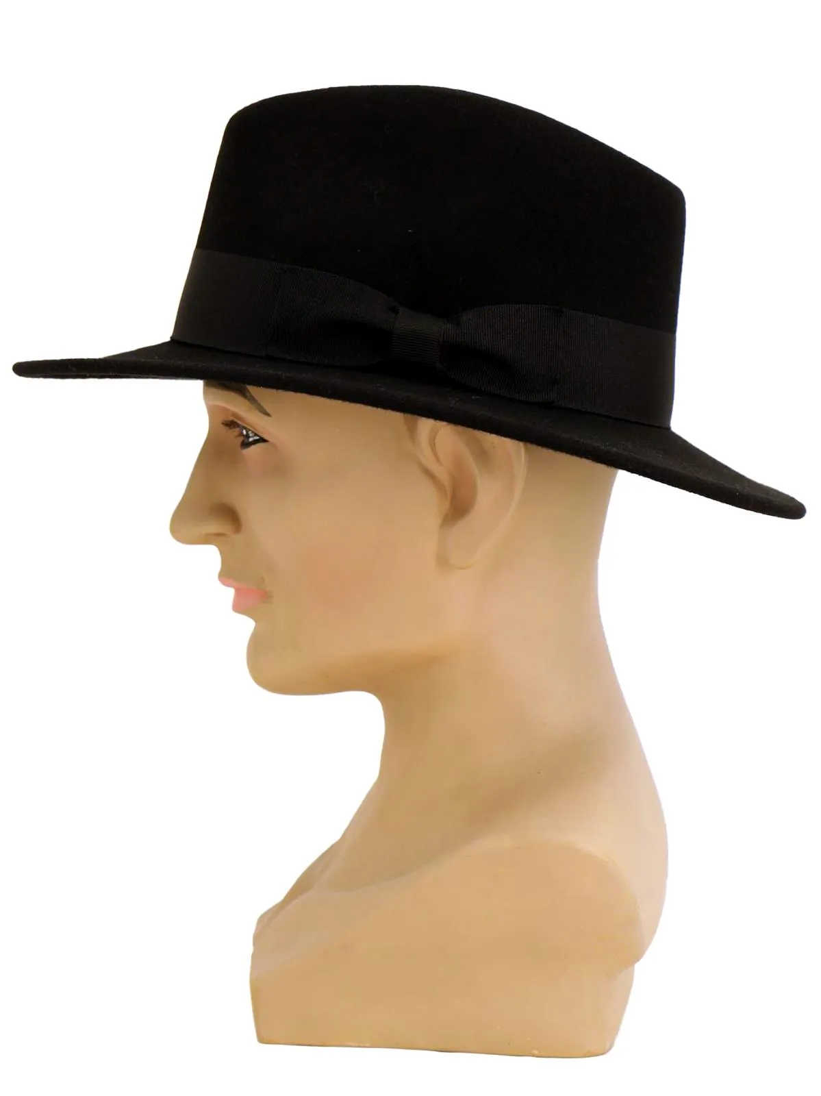 Classic Black Pure Wool 1940s Fedora