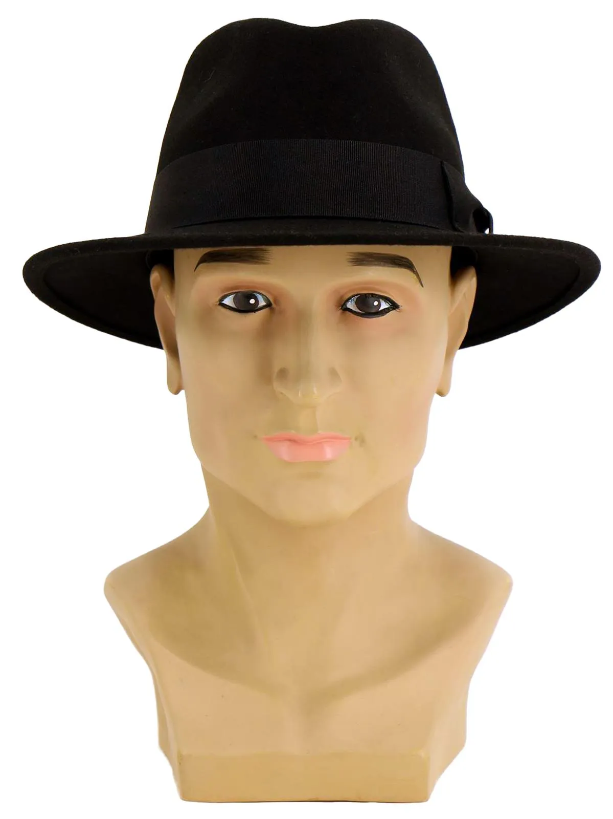 Classic Black Pure Wool 1940s Fedora