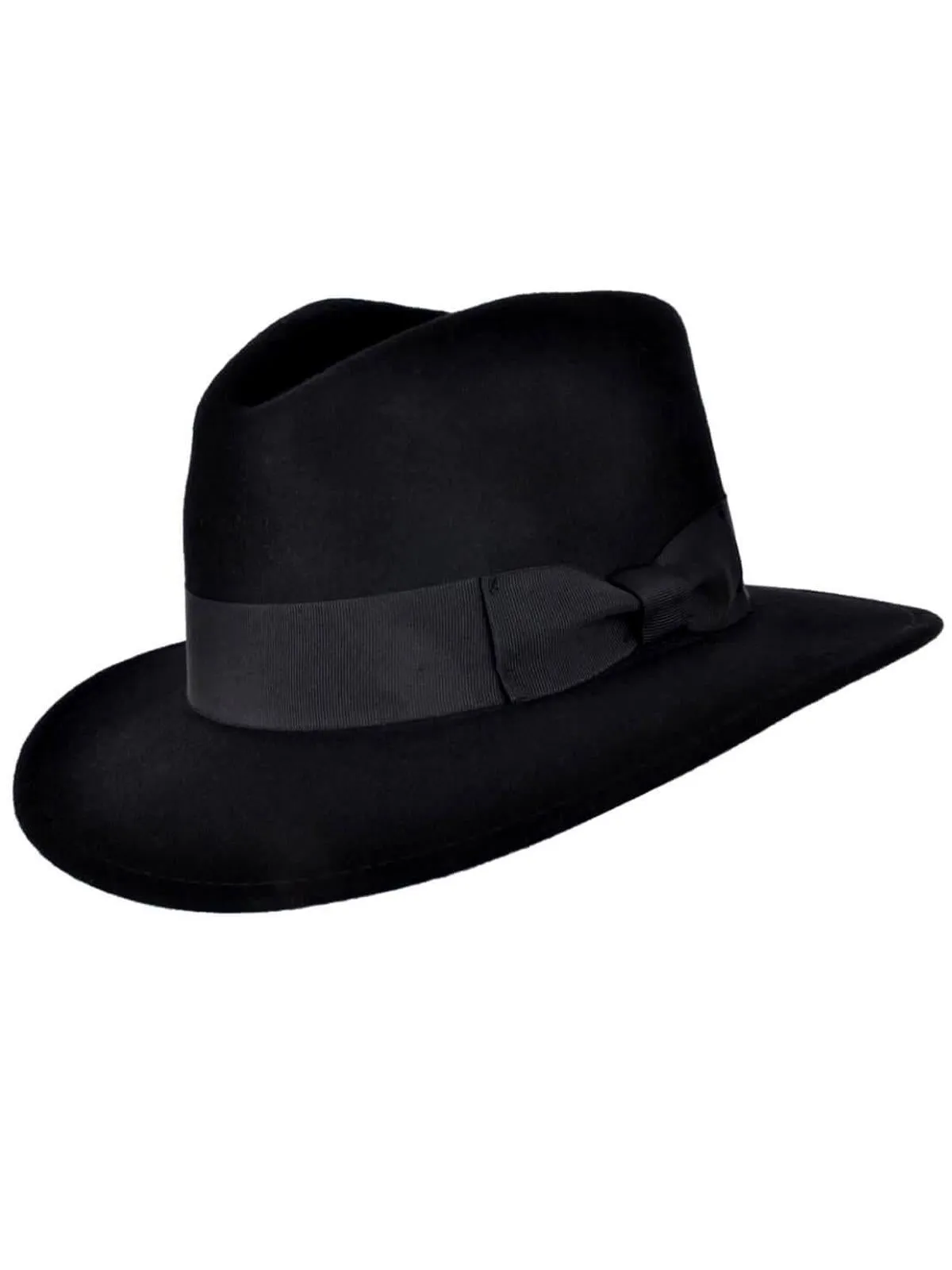 Classic Black Pure Wool 1940s Fedora