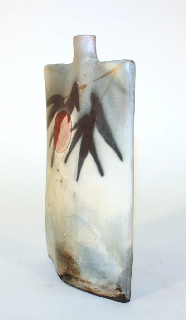 Contemporary Art Pottery Vase Full Moon and Bamboo Leaves