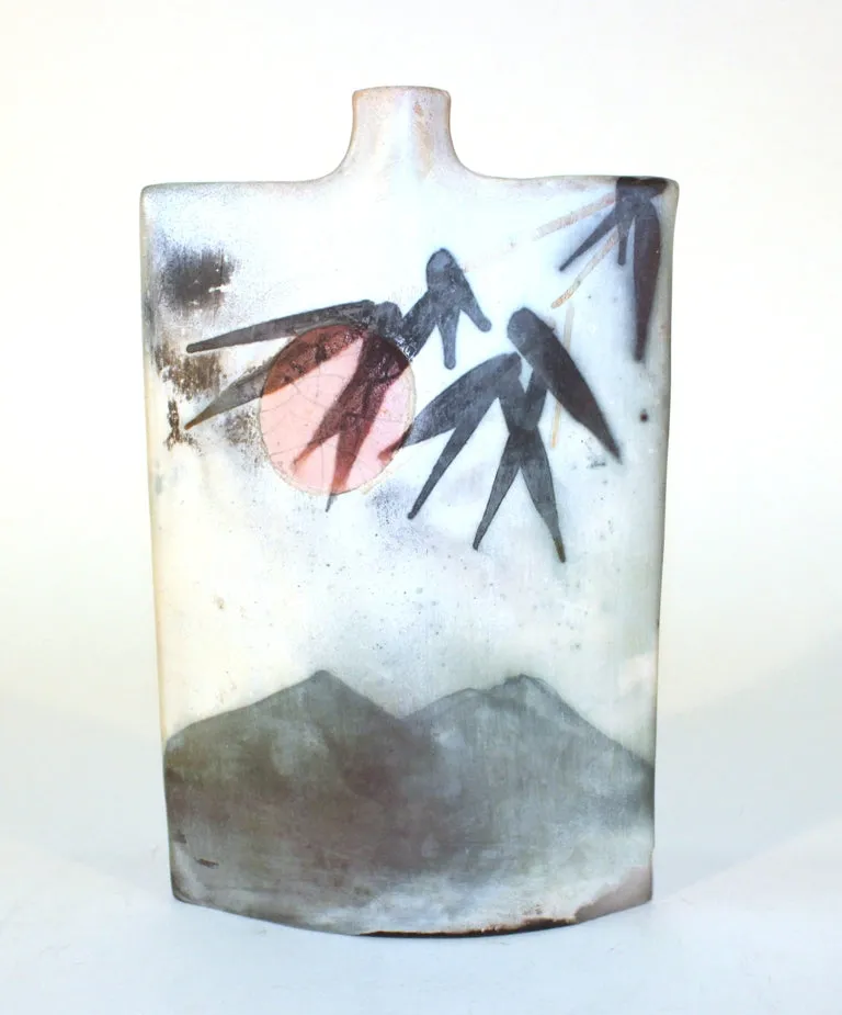 Contemporary Art Pottery Vase Full Moon and Bamboo Leaves