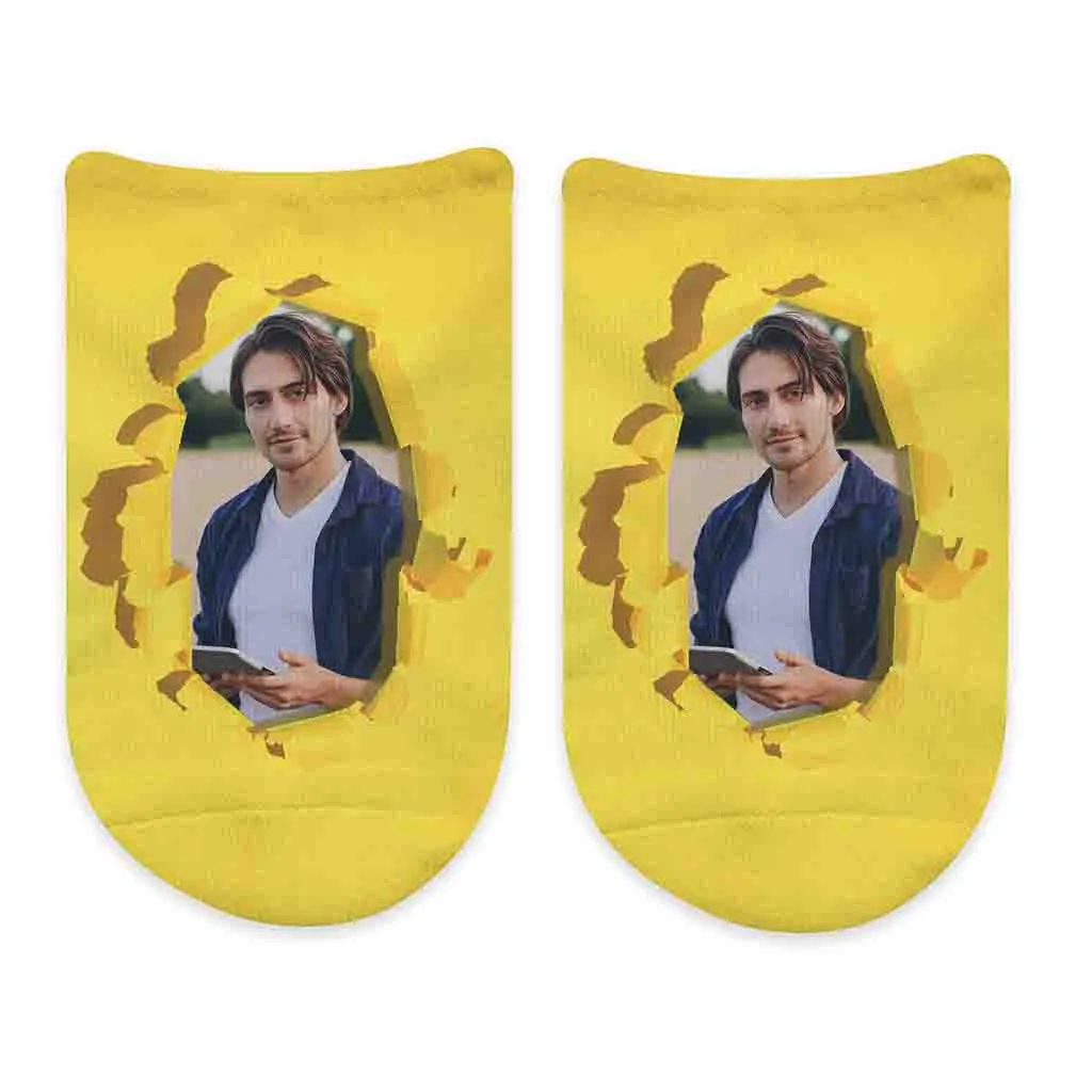 Custom Photo Socks Printed with a Bright Color Background