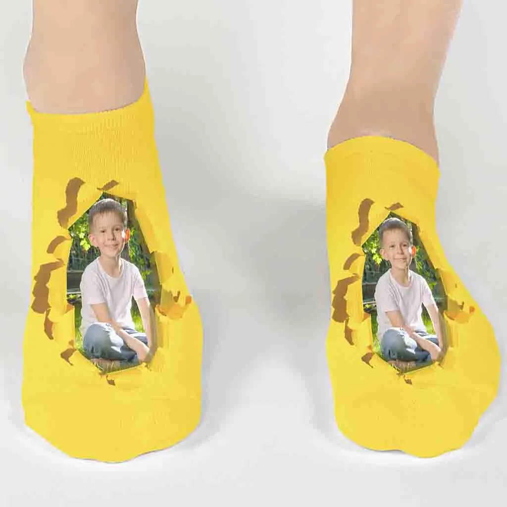 Custom Photo Socks Printed with a Bright Color Background