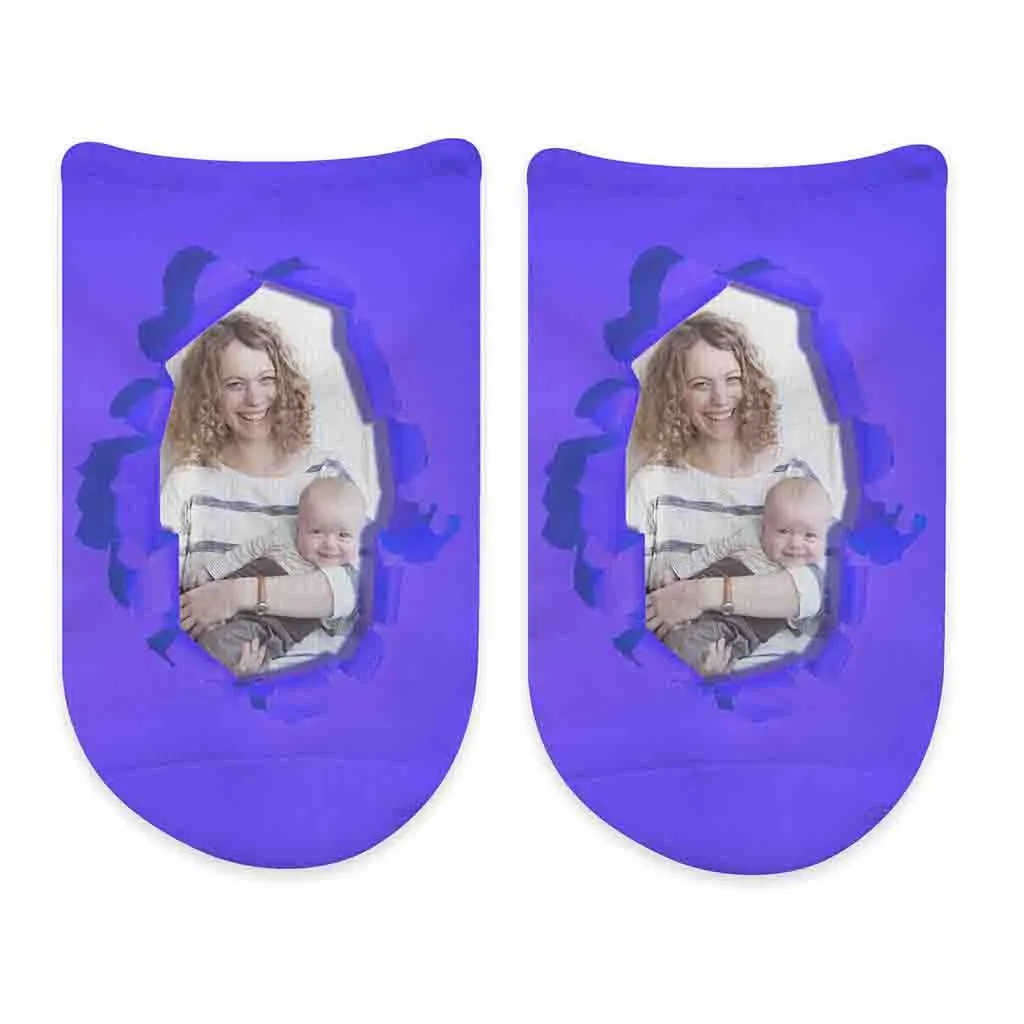 Custom Photo Socks Printed with a Bright Color Background