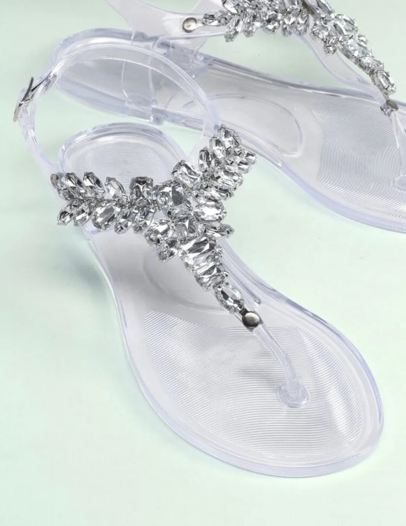 FASHION RHINESTONE SLINGBACK SANDALS CLEAR