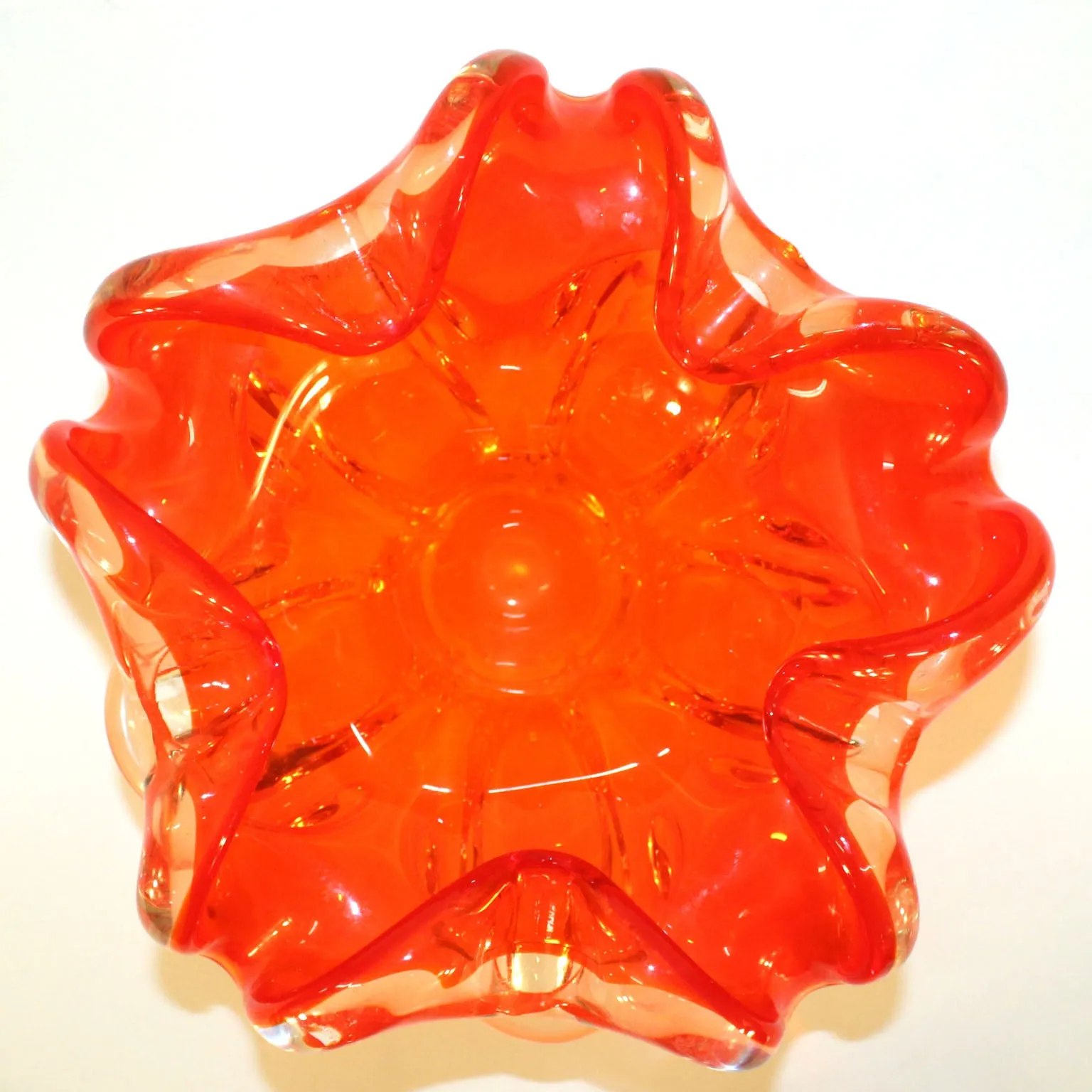 Fiery Orange Murano Glass Flower Bowl