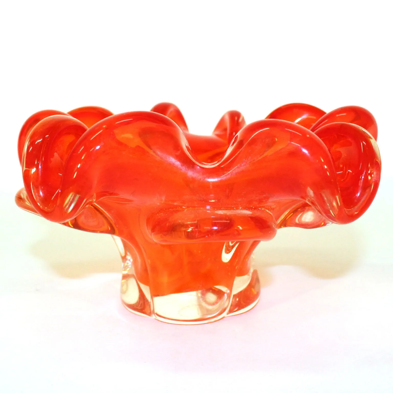 Fiery Orange Murano Glass Flower Bowl