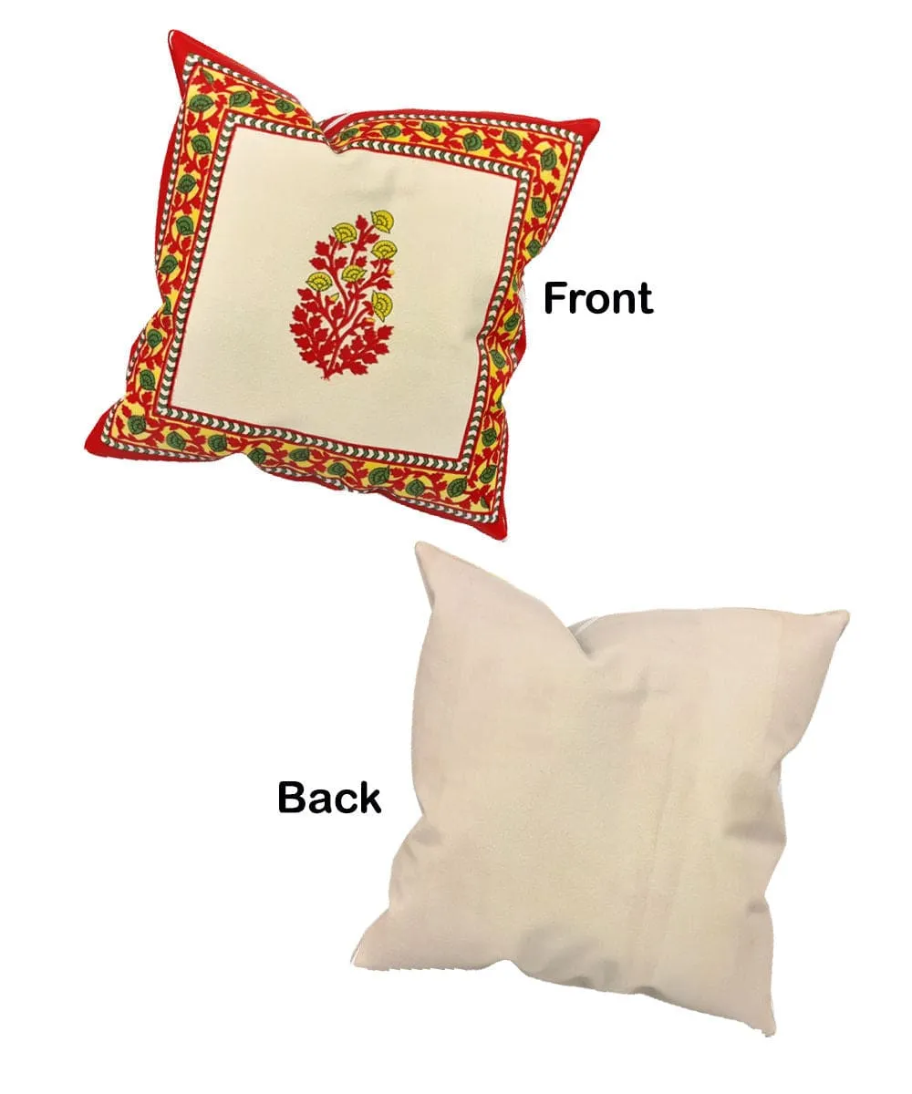 Floral Red Hand Block Printed Cushion Covers (Set of 2)