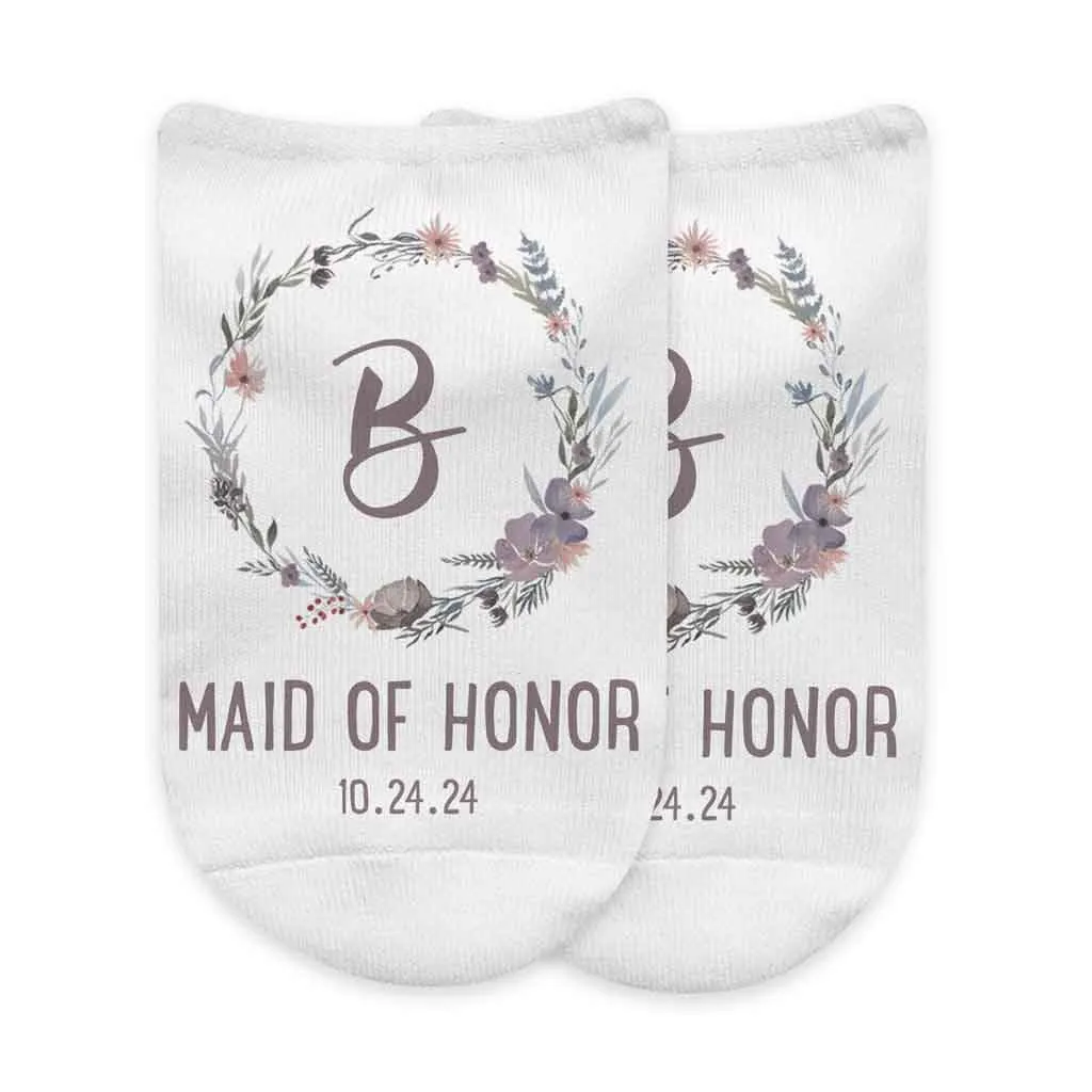 Floral Wedding Monogram No Show Socks for the Bridal Party