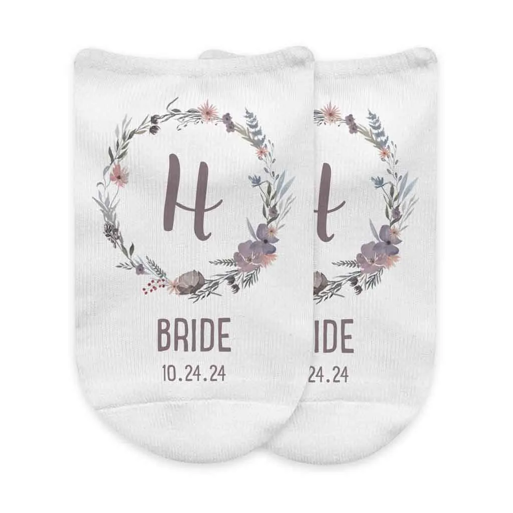 Floral Wedding Monogram No Show Socks for the Bridal Party