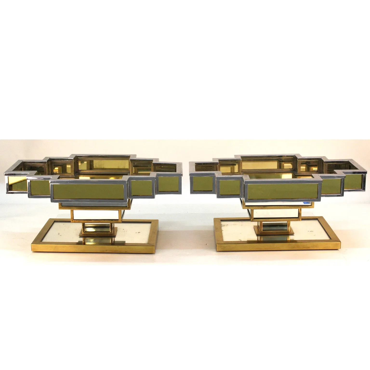 French Art Deco Mirrored Architectural Centerpieces, Pair