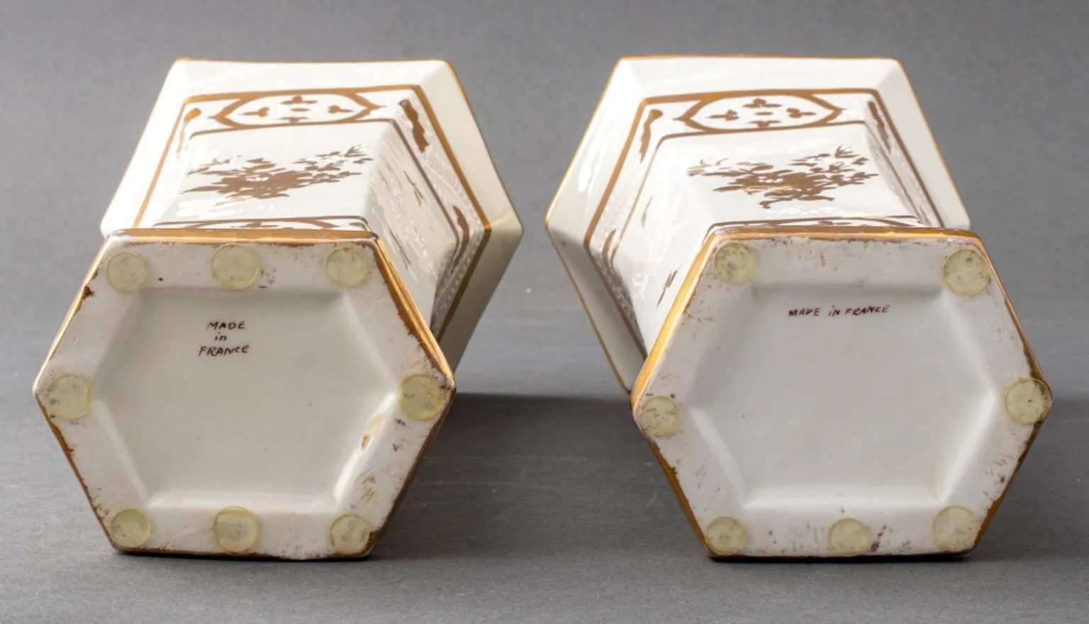 French Cisele Gilt & White Enameled Ceramic Vases