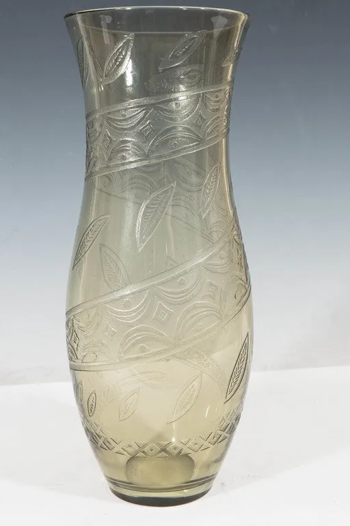 French Smoked Art Glass Vase with Snake Design