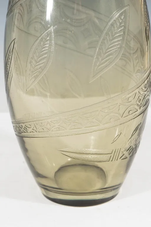 French Smoked Art Glass Vase with Snake Design