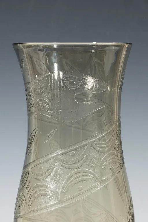 French Smoked Art Glass Vase with Snake Design