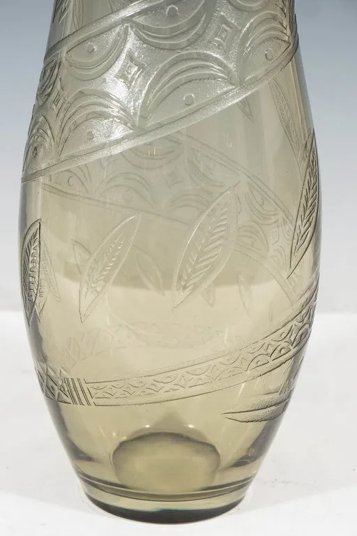 French Smoked Art Glass Vase with Snake Design