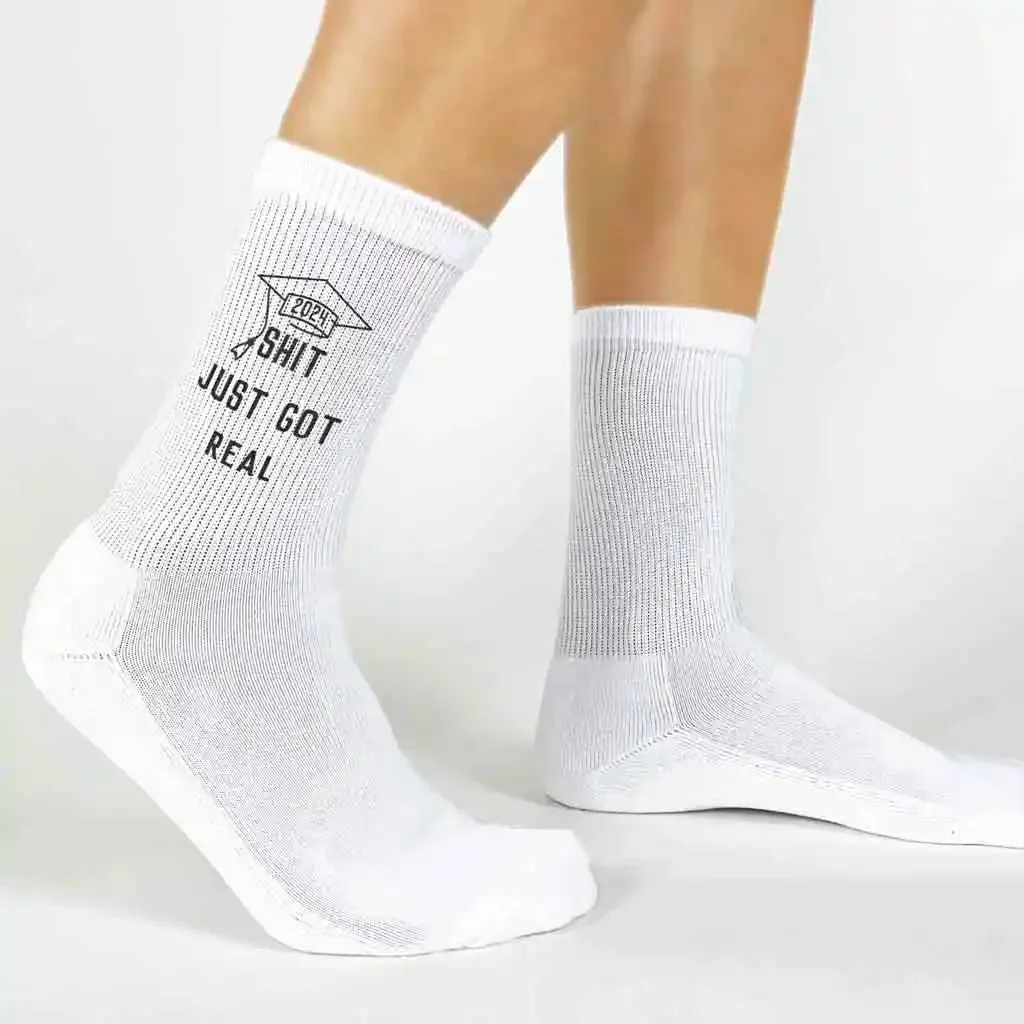 Funny Graduation Socks for Him or Her - Sh*t Just Got Real