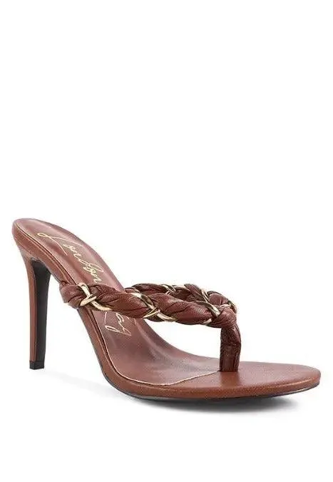 High-heeled Braided Thong Sandals