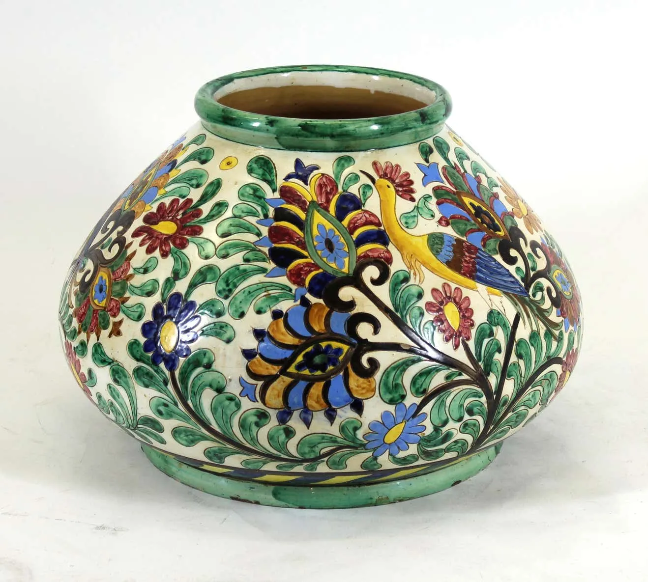 Italian Renaissance Revival Majolica Sgrafitto Centerpiece Vase