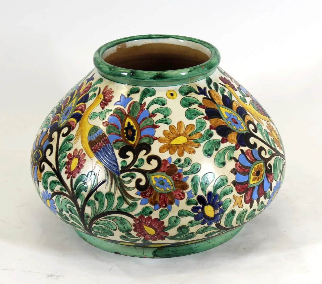 Italian Renaissance Revival Majolica Sgrafitto Centerpiece Vase