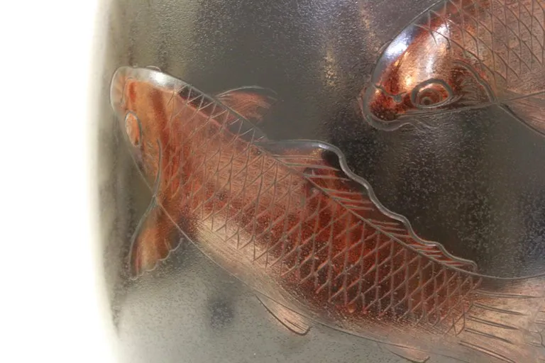 Japanese Art Deco Bronze Vase with Carp Motif