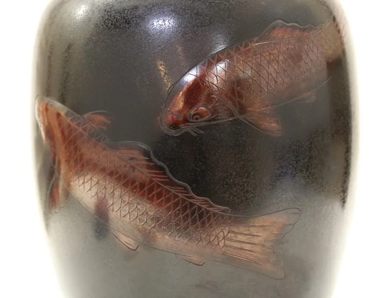 Japanese Art Deco Bronze Vase with Carp Motif