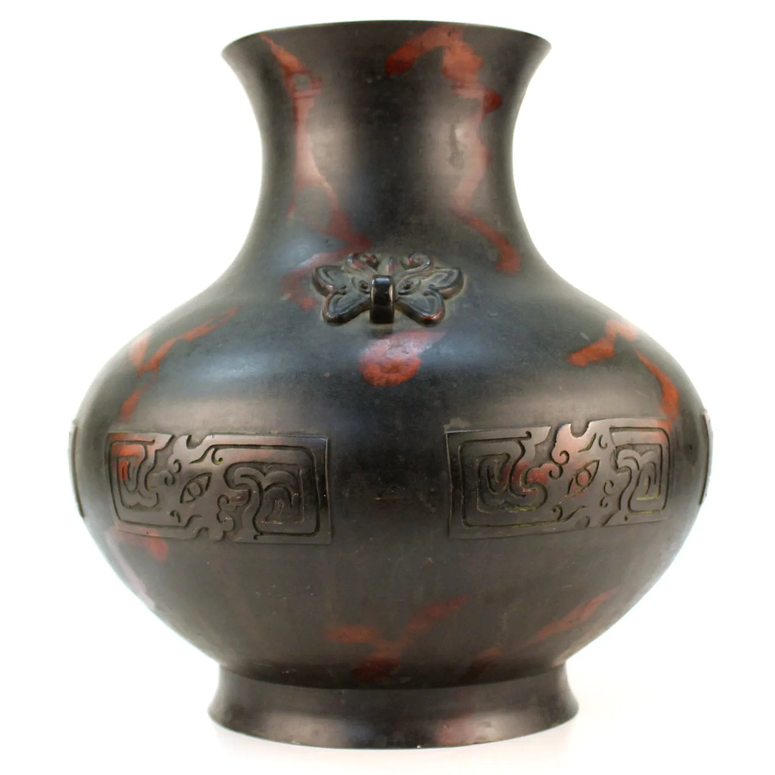 Japanese Meiji Red and Black Patinated Bronze Vessel