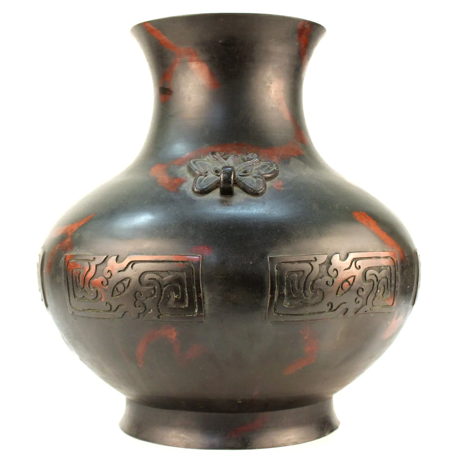 Japanese Meiji Red and Black Patinated Bronze Vessel