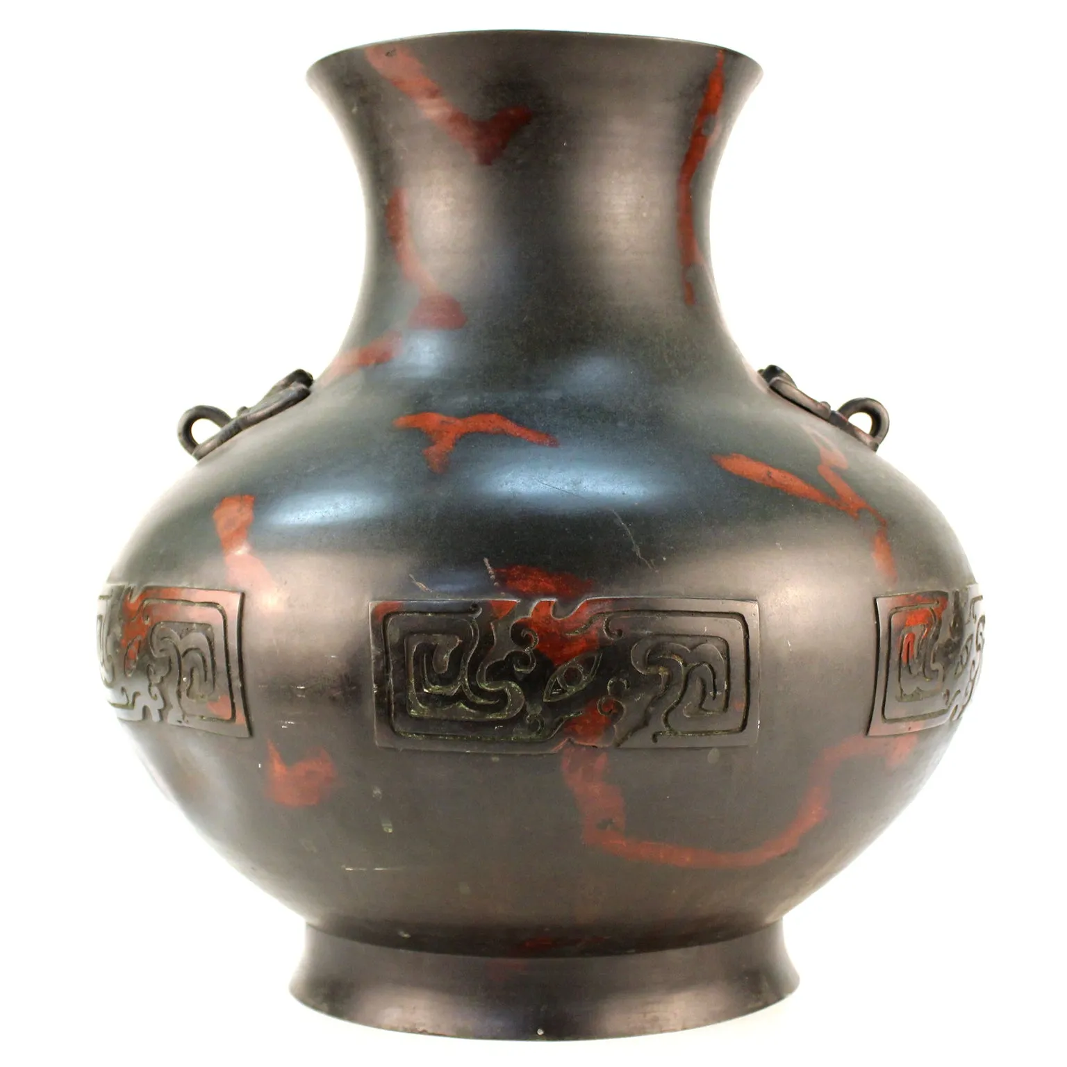 Japanese Meiji Red and Black Patinated Bronze Vessel