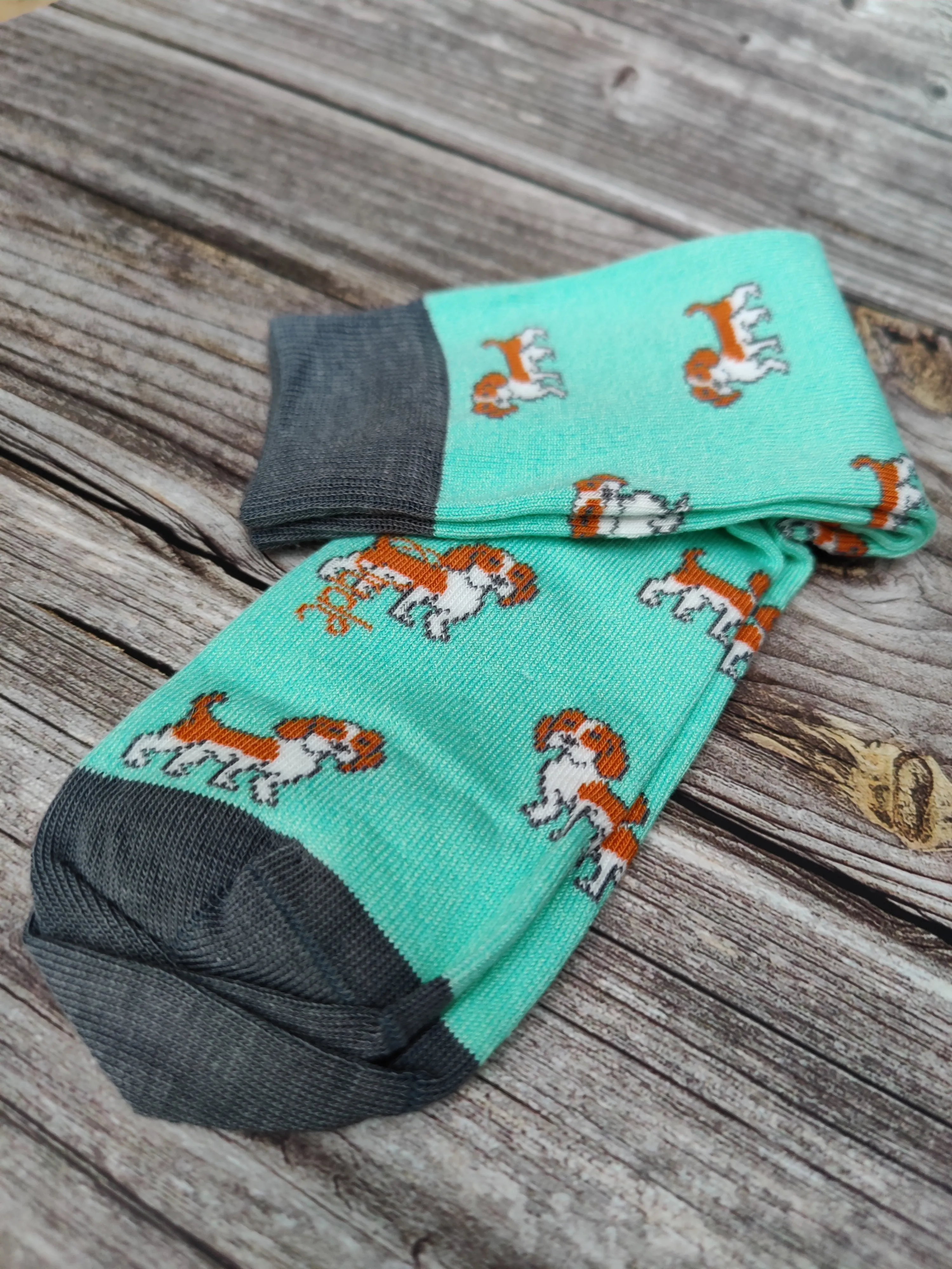 Ladies Bambo Socks Doris & Dude Mint Green Dog Orange/Grey  3-7UK