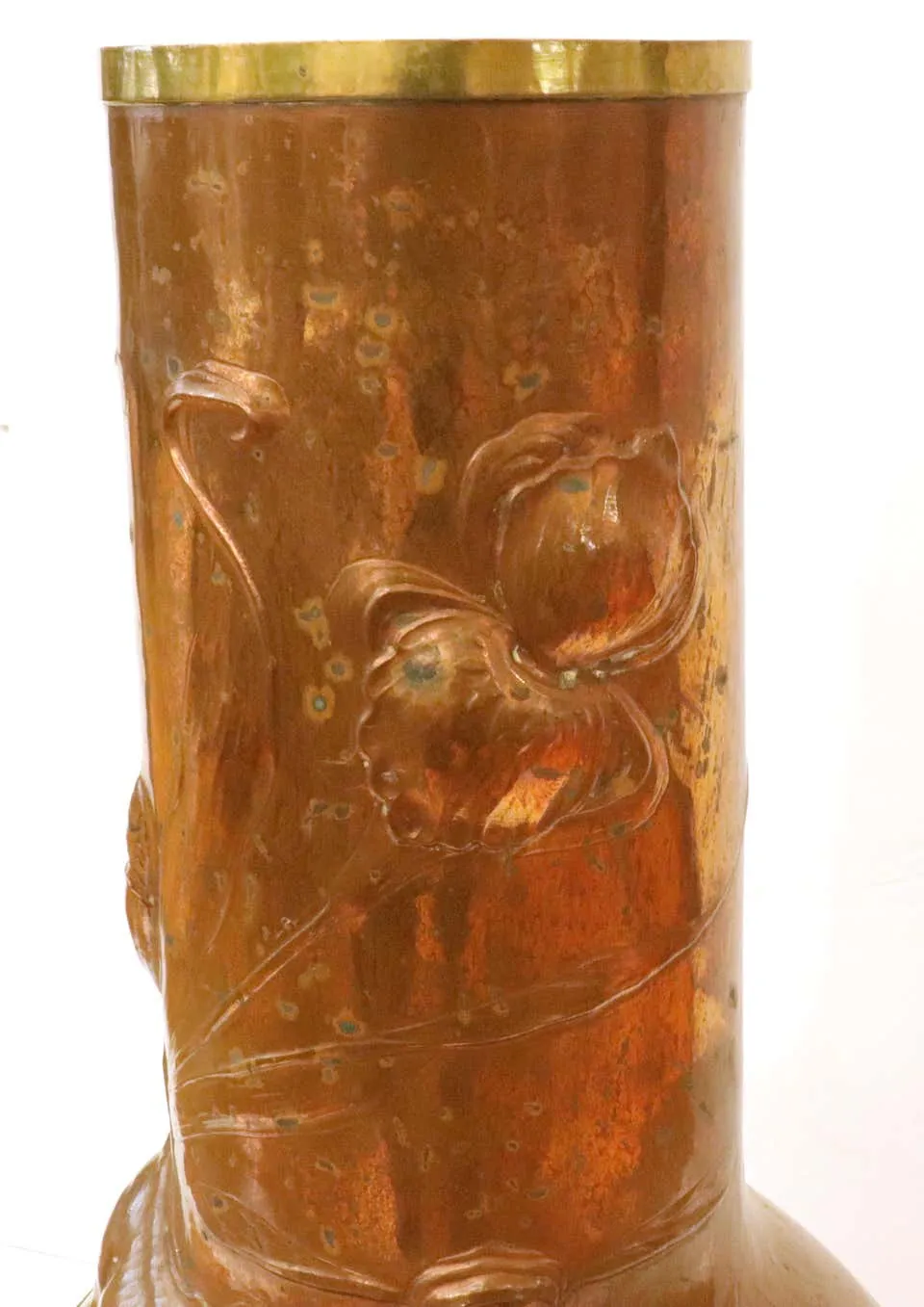 Ludwig Vierthaler German Jugendstil Lizard & Dragonfly Repousse Copper Vase