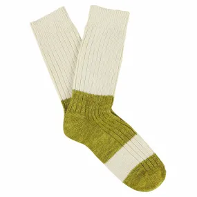 Melange Block Socks Ecru / Green Moss