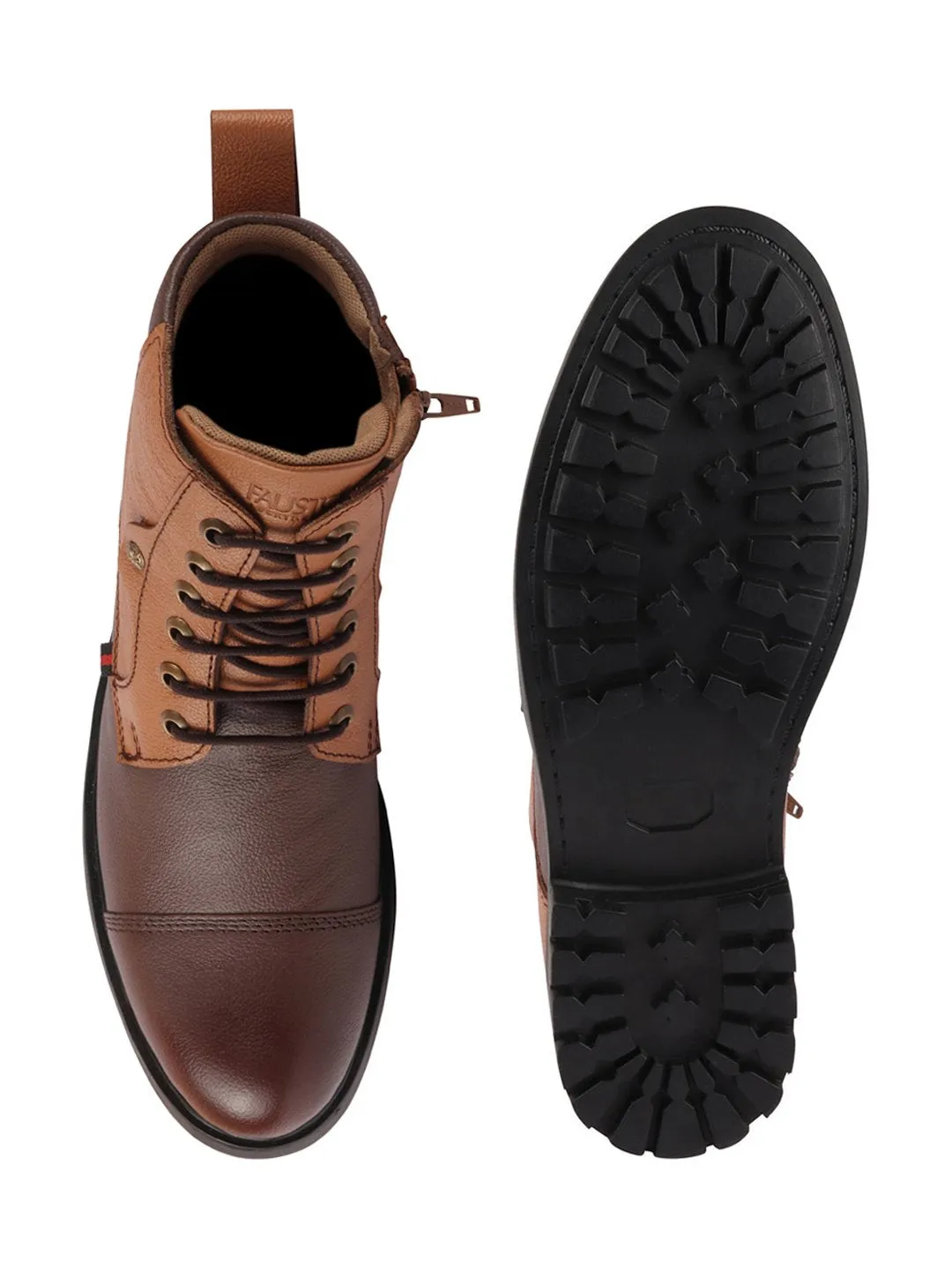 Men Brown Leather Lace Up High Top Boots