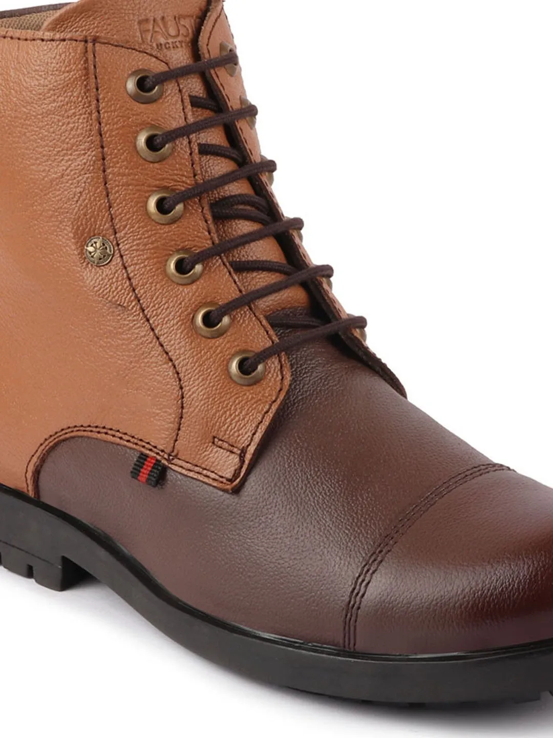 Men Brown Leather Lace Up High Top Boots