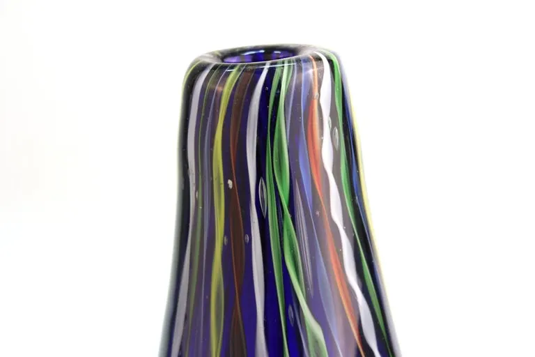 Modern Murano Studio Art Glass Vase with Twisted Stripes Motif