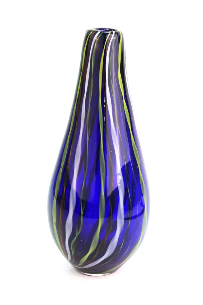 Modern Murano Studio Art Glass Vase with Twisted Stripes Motif