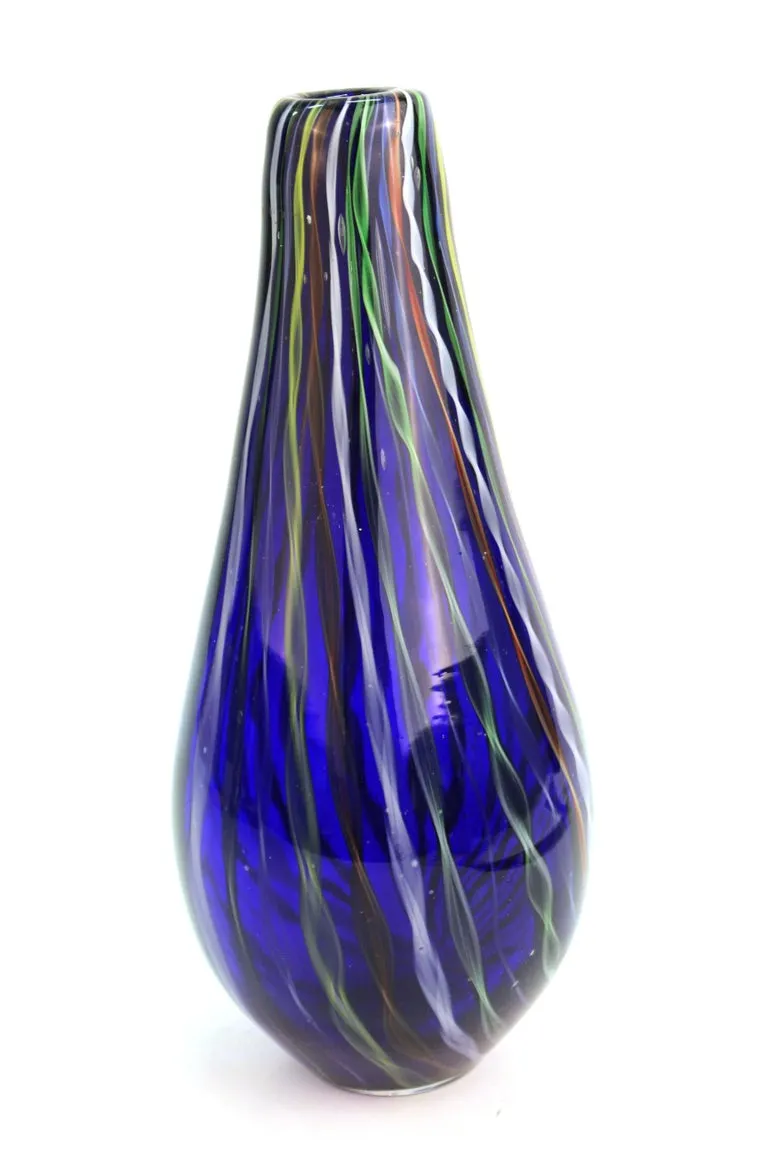 Modern Murano Studio Art Glass Vase with Twisted Stripes Motif