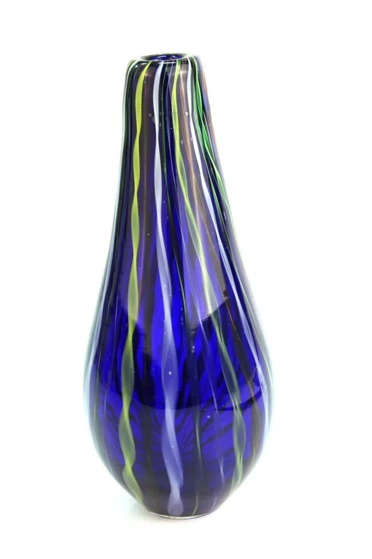 Modern Murano Studio Art Glass Vase with Twisted Stripes Motif