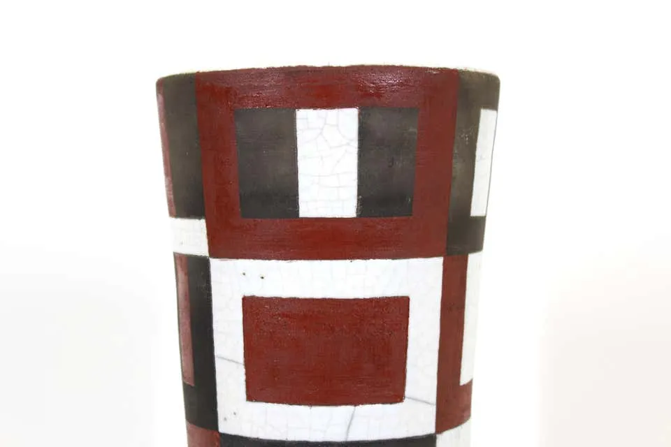 Modern Studio Pottery Ceramic Vase with Geometric Decor